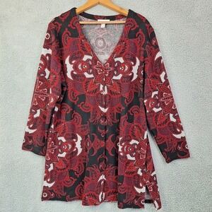 Susan Graver Cardigan Womens Large Red Paisley Knit‎ Paisley Boho Chic A298478